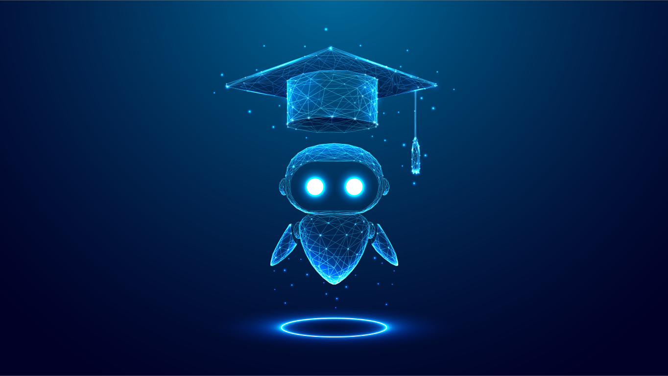 Robot with a graduation cap